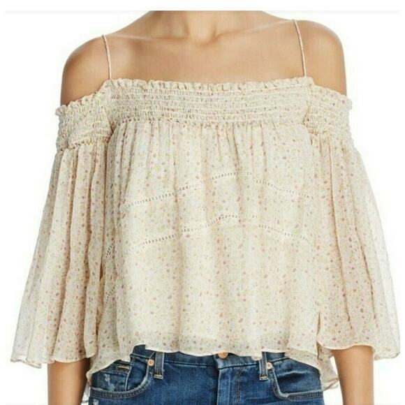 Rebecca Minkoff Casey Off-the-Shoulder Tassel Floral Blouse Size Small Cottage - Picture 1 of 9